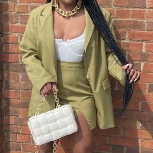 Oversized khaki blazer and skirt set